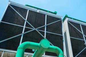 cooling tower with green light