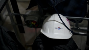 a hard hat on site