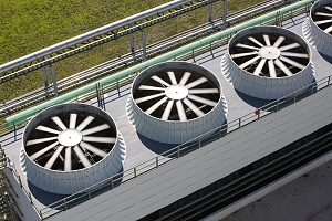 aerial view of a cooling tower on a building