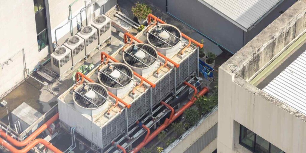 cooling towers in data center building