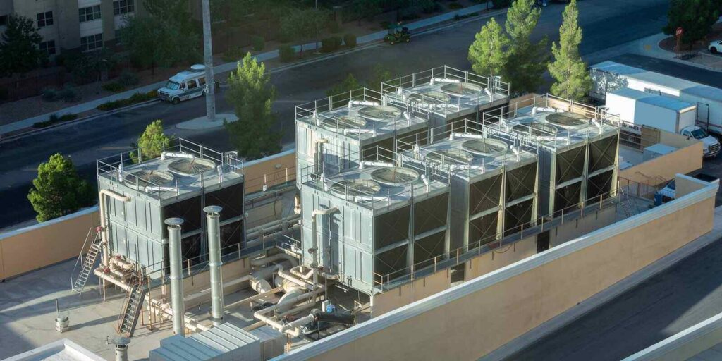 hvac air chillers on rooftop units of air conditioner for large industry air cooling system