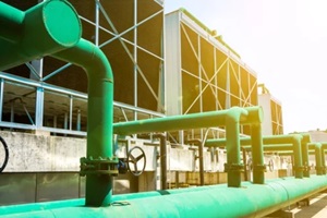 sets of cooling towers in data center building