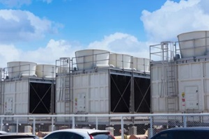 hvac cooling tower on the roof top of car park building