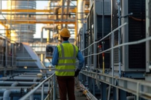 engineer inspecting the cooling tower setup