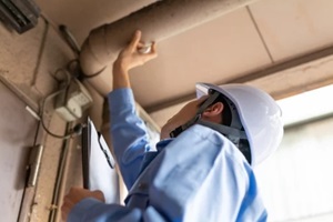 plumber inspecting water pipe