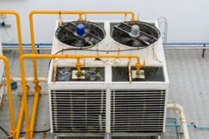 Industrial cooling towers on rooftop