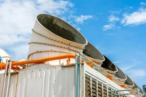 crater of the cooling tower in the cooling system of the building with the sky backdrop