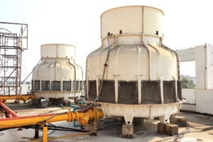 round shape cooling towers on building top